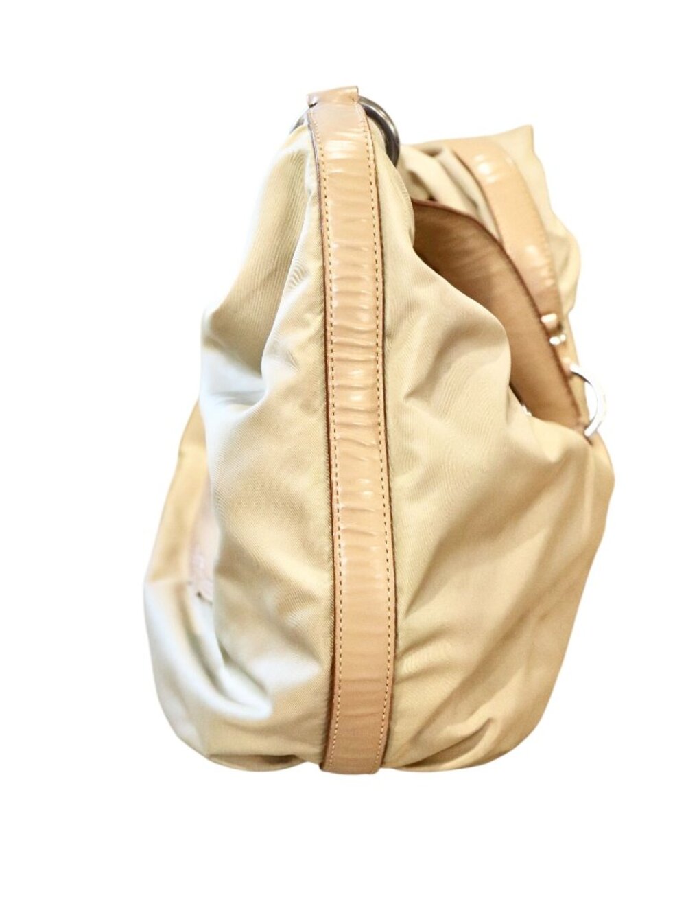 Prada Tessuto Beige Nylon & Patent Leather Hobo Shoulder Bag with COA - Picture 4 of 11